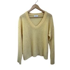 Suncoo Paris Mohair Wool Blend Yellow V‎ Neck Sweater Size S Soft Luxe Knit